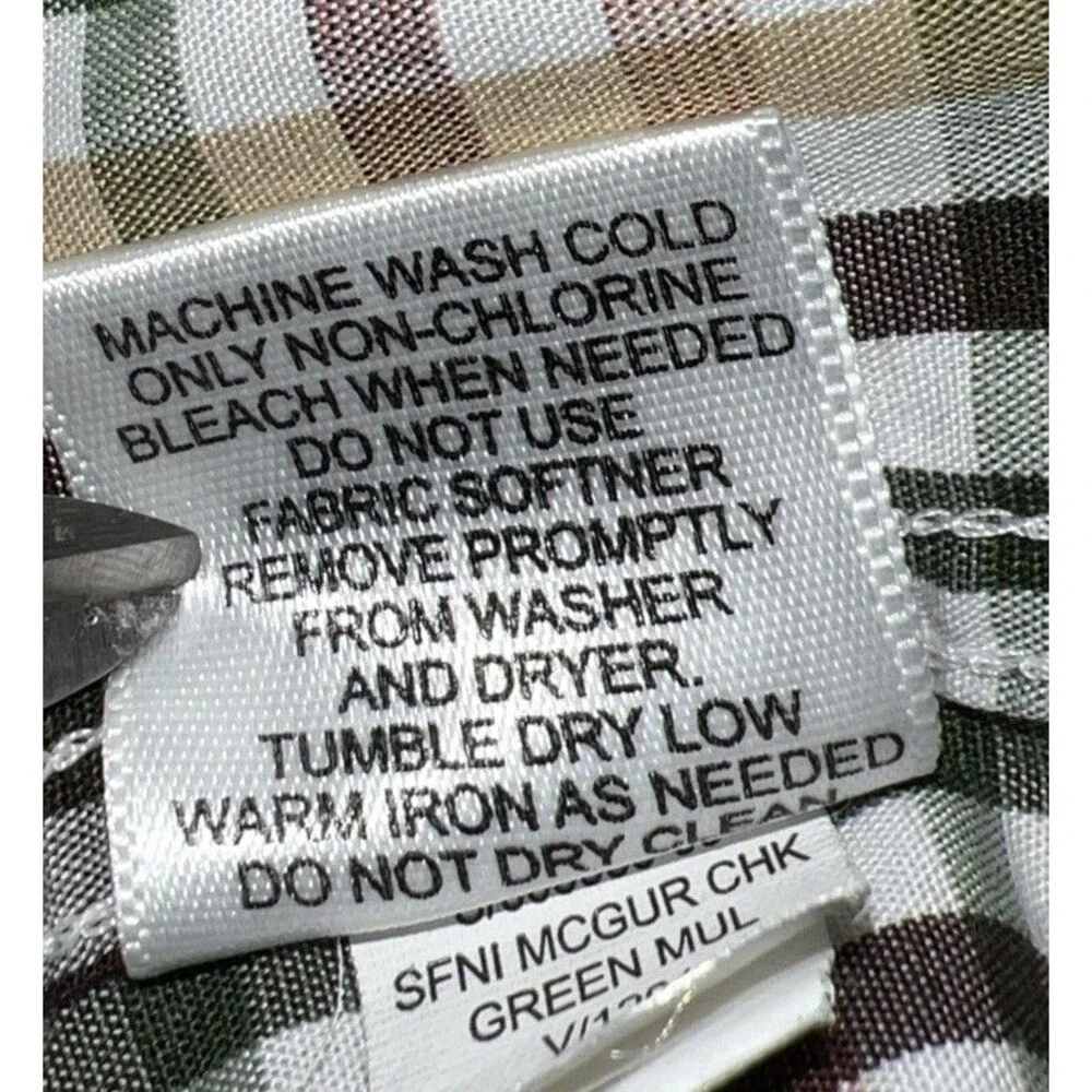 BANANA REPUBLIC Men’s Dress Shirt No Iron Slim Fit Large Brown Green White Plaid